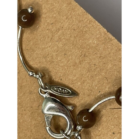 Vintage Avon Cat's Eye Vine Silver Tone Link brown Bead Bracelet or Anklet - Picture 6 of 7